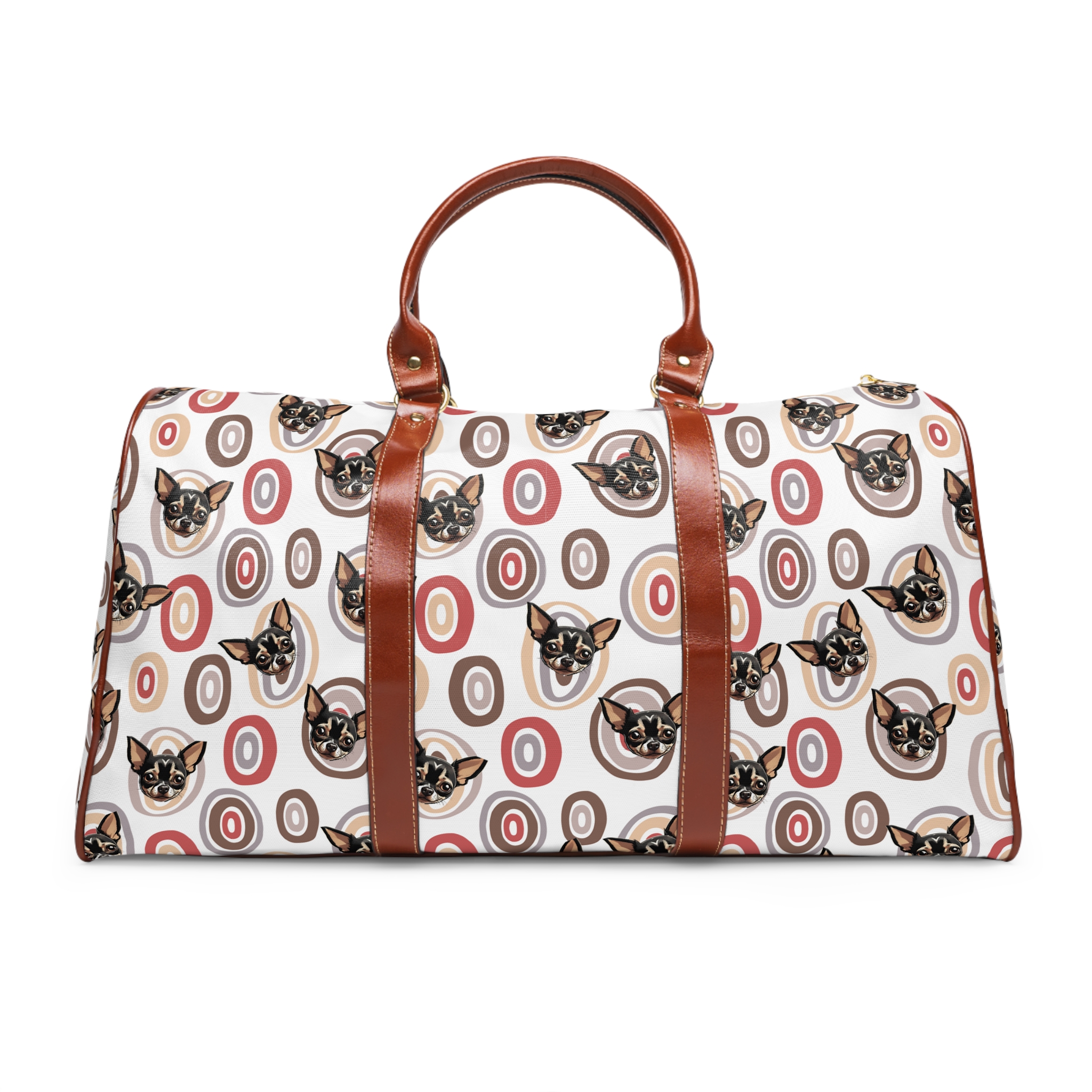 Waterproof Travel Bag – Chihuahua with Circles Backdrop Design