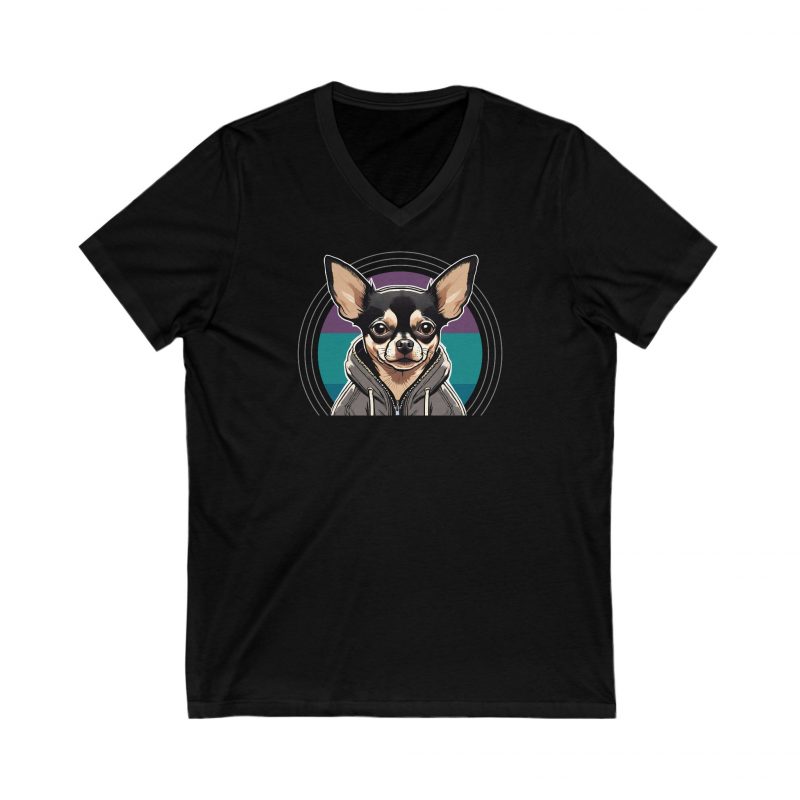 Hooded Chihuahua V-Neck Tee – Unisex Fit - Image 5