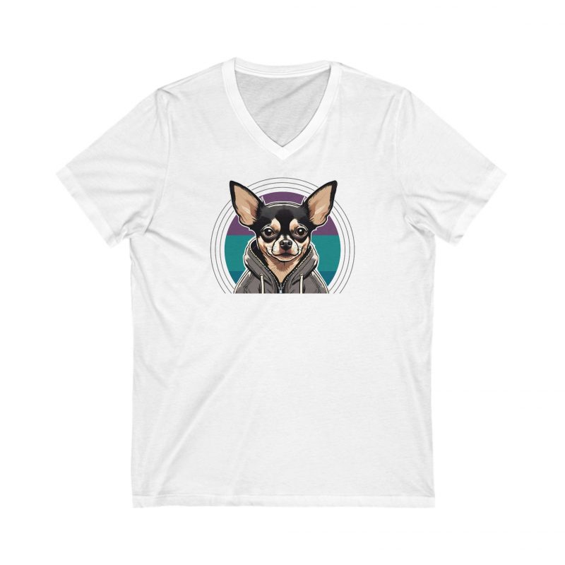 Hooded Chihuahua V-Neck Tee – Unisex Fit - Image 3
