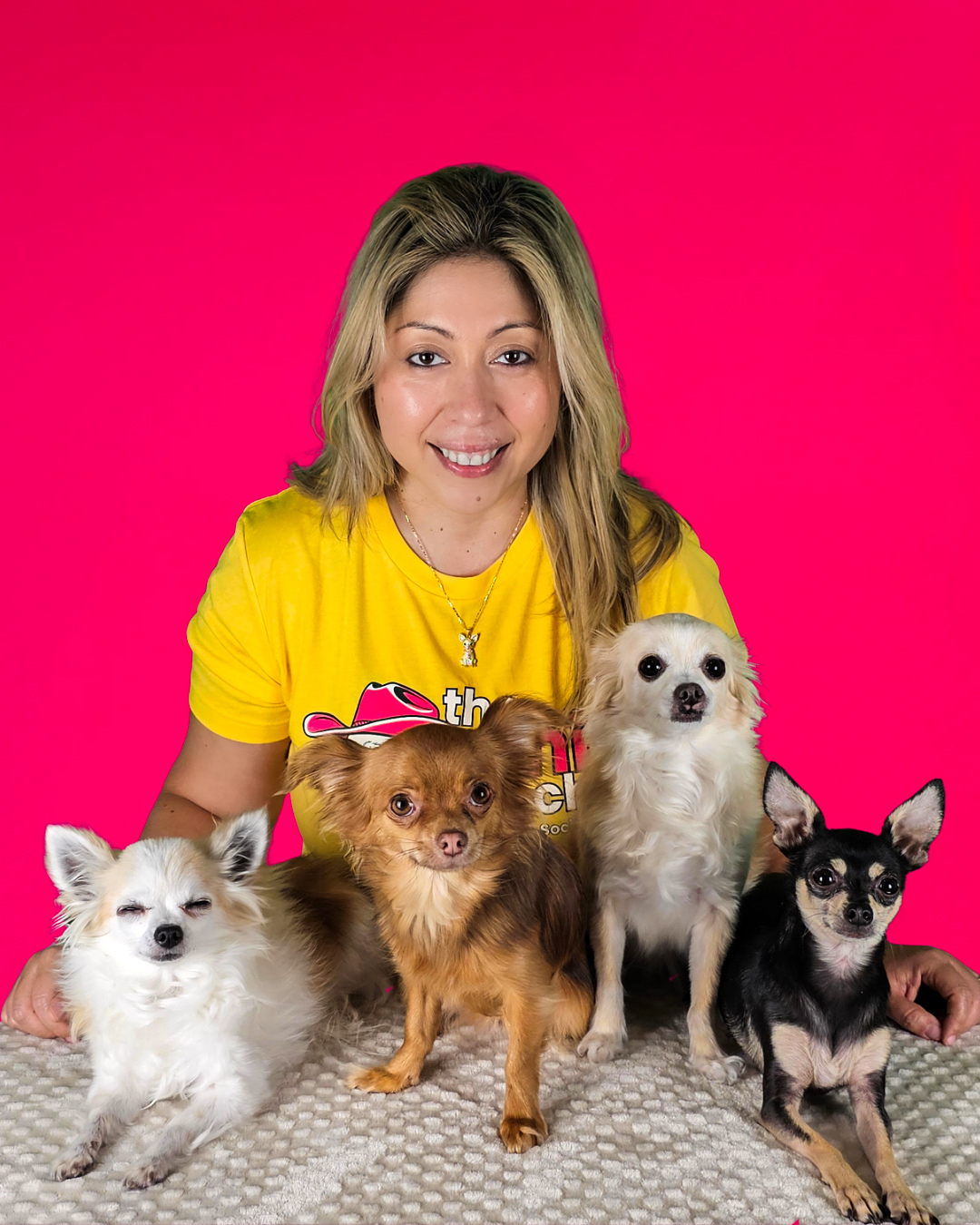 Lorena with her Chihuahuas.